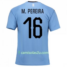 Camisolas de Futebol Uruguai M.Pereira 16 Equipamento Principal Copa do Mundo 2018 Manga Curta